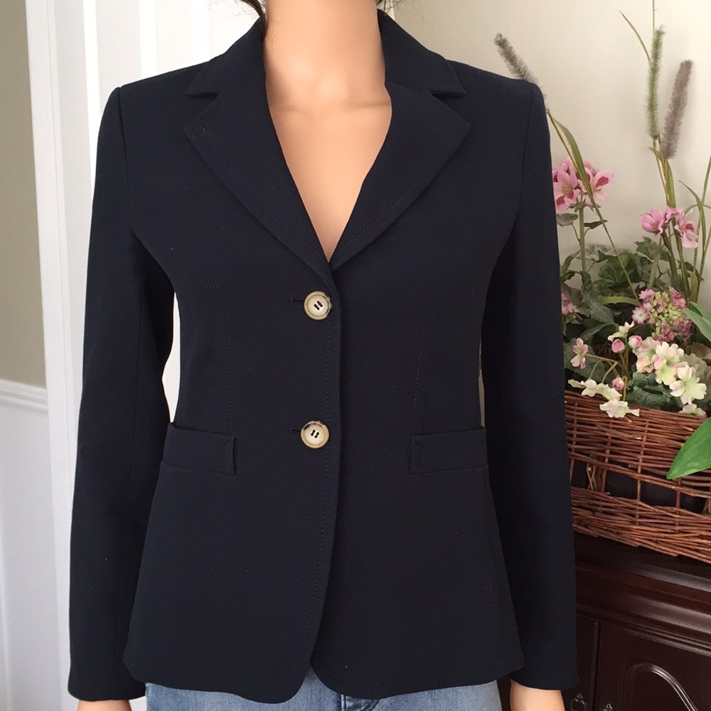 NWOT Talbots 100% Cotton Navy Blue Classic Blazer - Picture 3 of 10